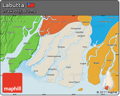 Shaded Relief Map of Labutta, political outside