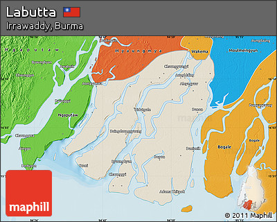 Shaded Relief Map of Labutta, political outside