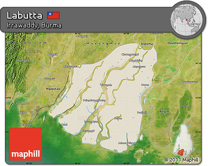 Shaded Relief Map of Labutta, satellite outside