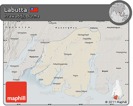 Shaded Relief Map of Labutta, semi-desaturated
