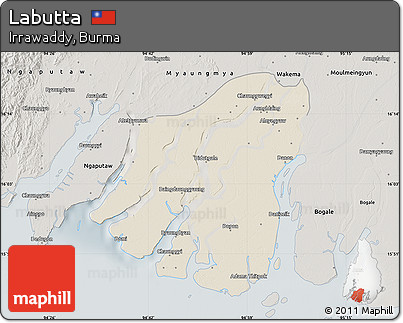 Shaded Relief Map of Labutta, semi-desaturated