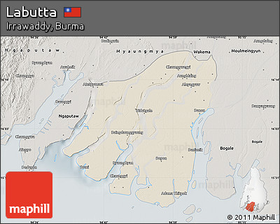 Shaded Relief Map of Labutta, semi-desaturated