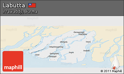 Classic Style Panoramic Map of Labutta, single color outside