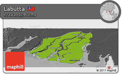 Physical Panoramic Map of Labutta, darken, desaturated