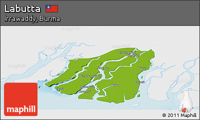 Physical Panoramic Map of Labutta, single color outside