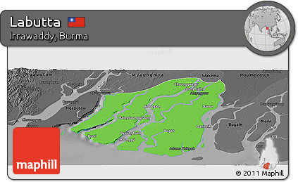 Political Panoramic Map of Labutta, darken, desaturated