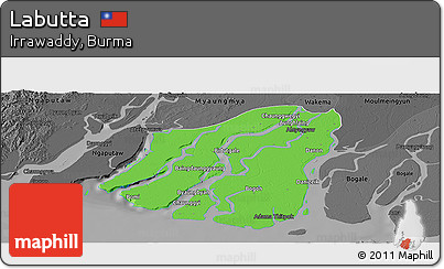 Political Panoramic Map of Labutta, darken, desaturated