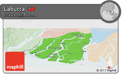 Political Panoramic Map of Labutta, lighten