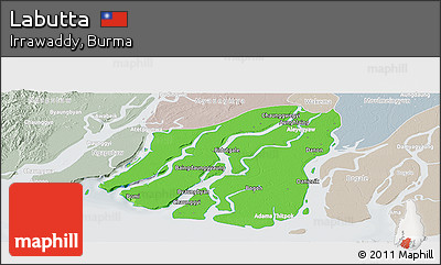 Political Panoramic Map of Labutta, lighten, semi-desaturated