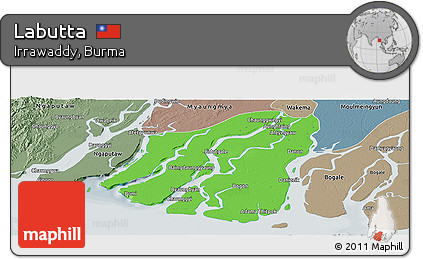 Political Panoramic Map of Labutta, semi-desaturated