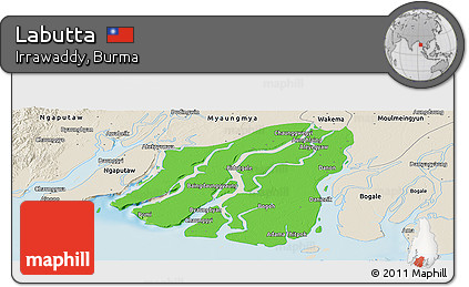 Political Panoramic Map of Labutta, shaded relief outside