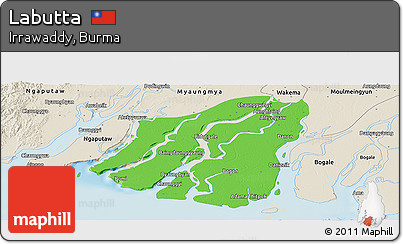 Political Panoramic Map of Labutta, shaded relief outside