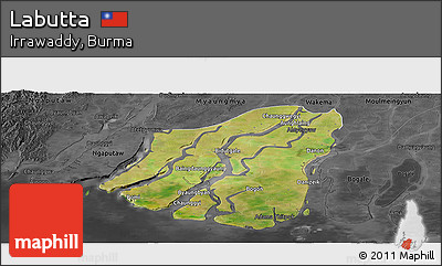 Satellite Panoramic Map of Labutta, darken, desaturated