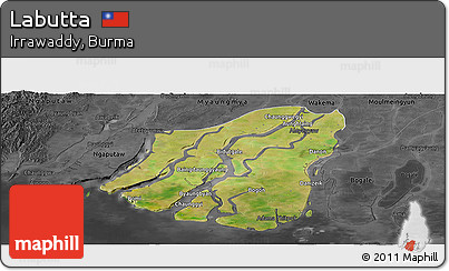 Satellite Panoramic Map of Labutta, darken, desaturated