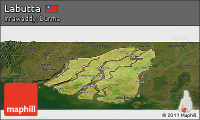 Satellite Panoramic Map of Labutta, darken