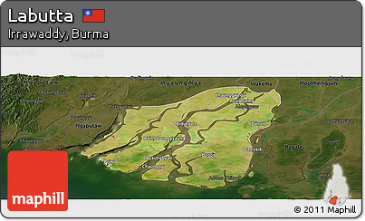 Satellite Panoramic Map of Labutta, darken