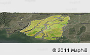 Satellite Panoramic Map of Labutta, darken, semi-desaturated