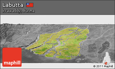 Satellite Panoramic Map of Labutta, desaturated