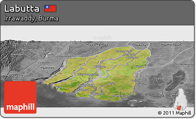 Satellite Panoramic Map of Labutta, desaturated