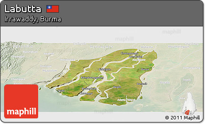 Satellite Panoramic Map of Labutta, lighten