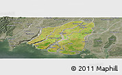 Satellite Panoramic Map of Labutta, semi-desaturated