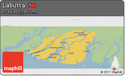 Savanna Style Panoramic Map of Labutta, single color outside
