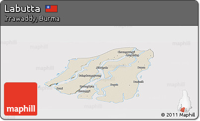 Shaded Relief Panoramic Map of Labutta, cropped outside