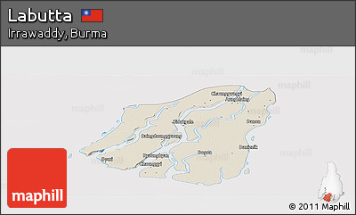 Shaded Relief Panoramic Map of Labutta, cropped outside