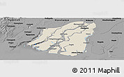 Shaded Relief Panoramic Map of Labutta, darken, desaturated
