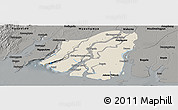 Shaded Relief Panoramic Map of Labutta, darken, semi-desaturated