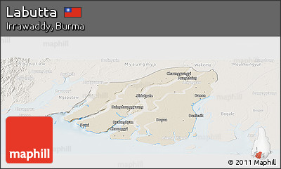 Shaded Relief Panoramic Map of Labutta, lighten