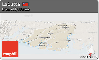 Shaded Relief Panoramic Map of Labutta, lighten
