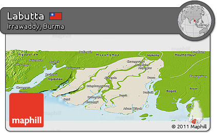 Shaded Relief Panoramic Map of Labutta, physical outside