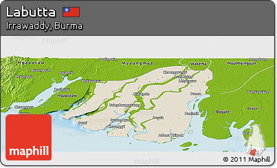 Shaded Relief Panoramic Map of Labutta, physical outside