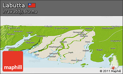 Shaded Relief Panoramic Map of Labutta, physical outside