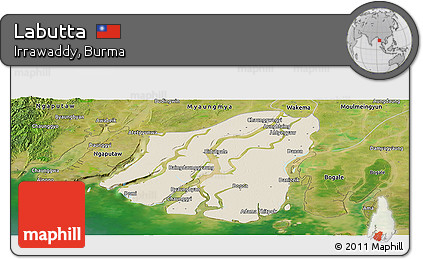 Shaded Relief Panoramic Map of Labutta, satellite outside