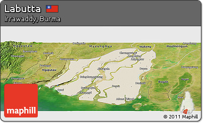 Shaded Relief Panoramic Map of Labutta, satellite outside