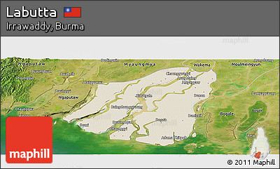 Shaded Relief Panoramic Map of Labutta, satellite outside