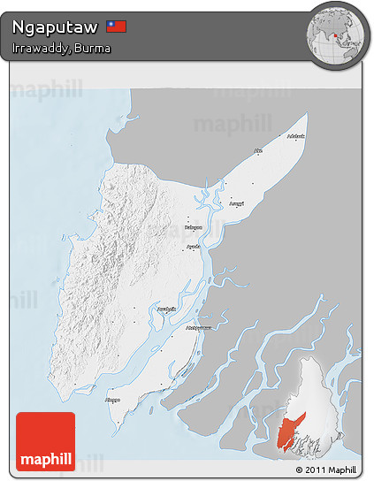 Gray 3D Map of Ngaputaw, single color outside
