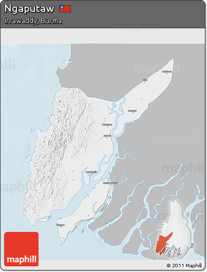 Gray 3D Map of Ngaputaw, single color outside