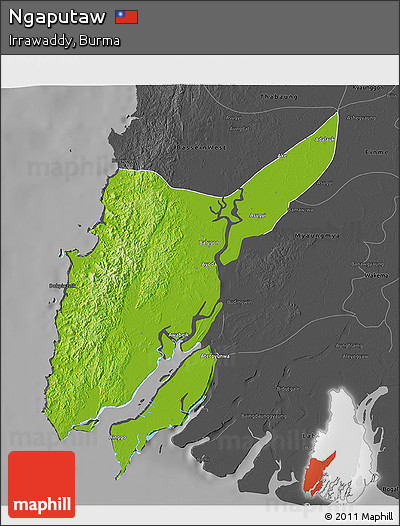 Physical 3D Map of Ngaputaw, darken, desaturated