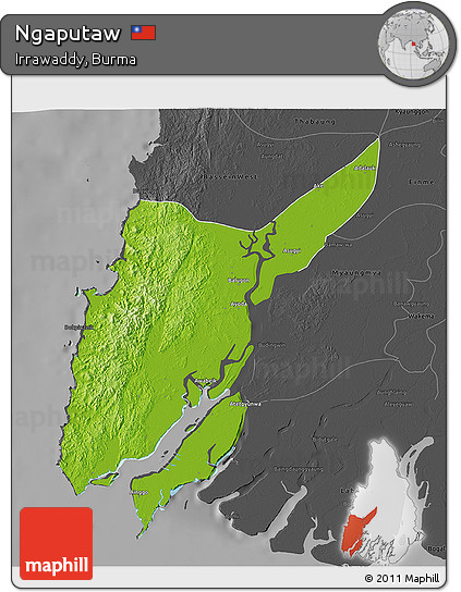 Physical 3D Map of Ngaputaw, darken, desaturated