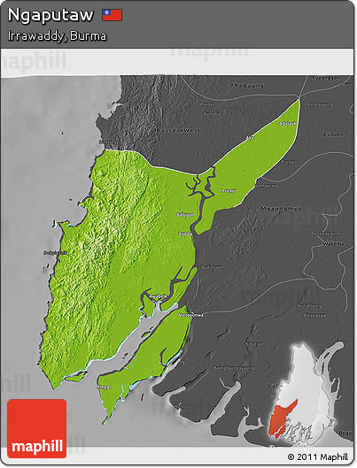 Physical 3D Map of Ngaputaw, darken, desaturated
