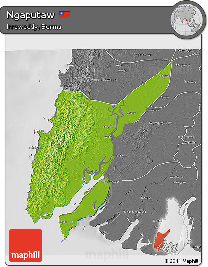 Physical 3D Map of Ngaputaw, desaturated