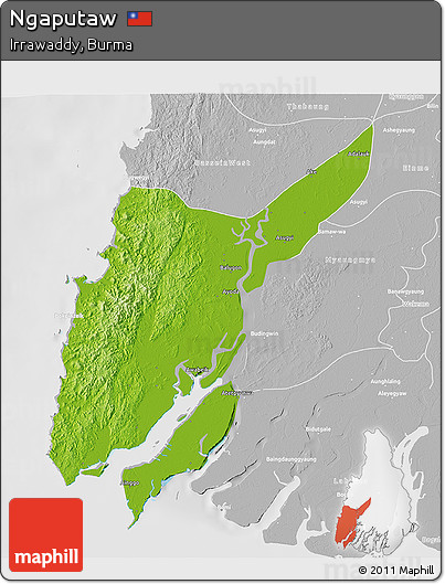 Physical 3D Map of Ngaputaw, lighten, desaturated