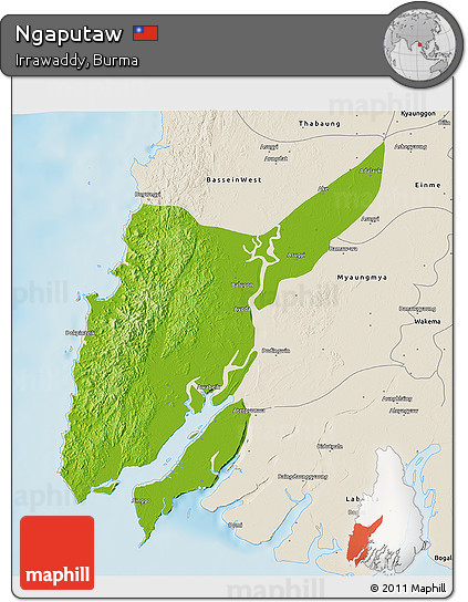 Physical 3D Map of Ngaputaw, shaded relief outside