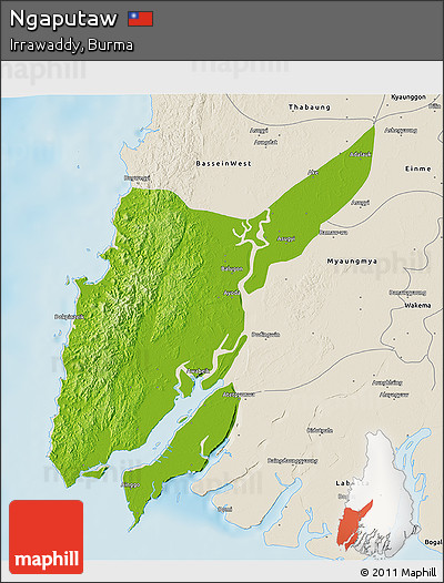 Physical 3D Map of Ngaputaw, shaded relief outside
