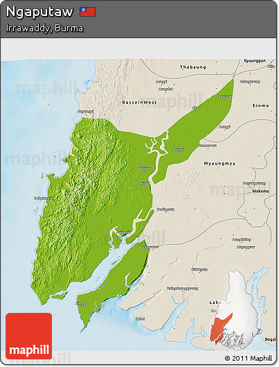 Physical 3D Map of Ngaputaw, shaded relief outside
