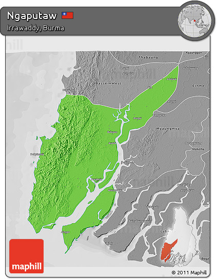 Political 3D Map of Ngaputaw, desaturated