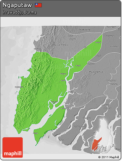 Political 3D Map of Ngaputaw, desaturated